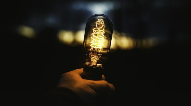 Closeup shot human hand holding lamp load shedding inverter