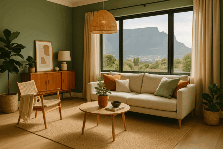 modern Cape Town interior living room with warm lighting