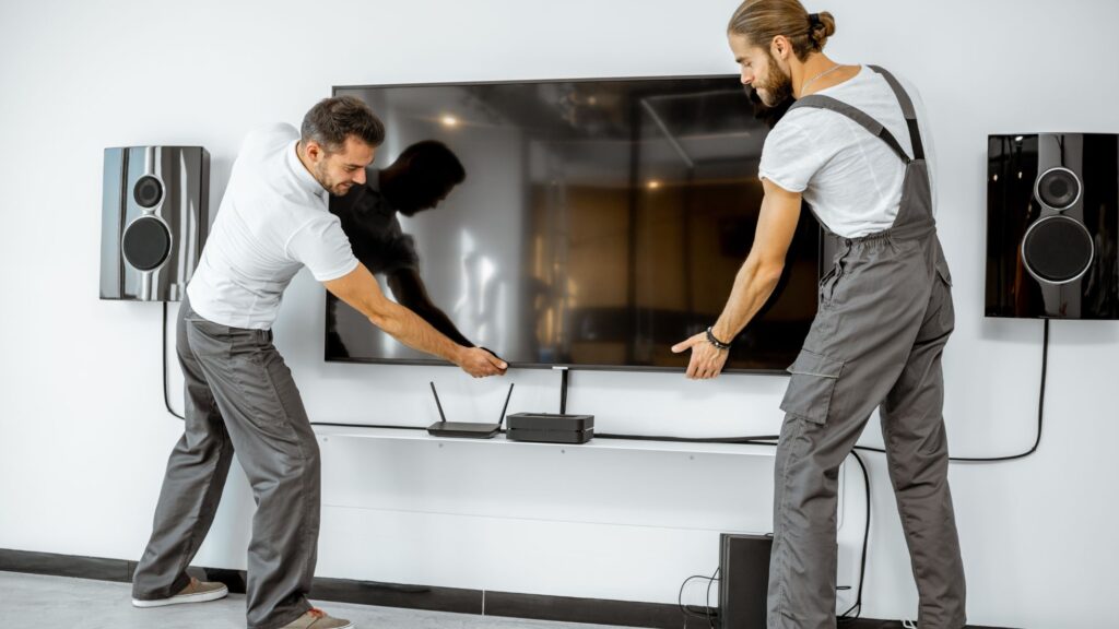 handymen mounting tv